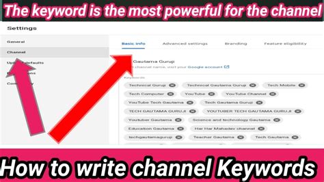 what are channel keywords in youtube